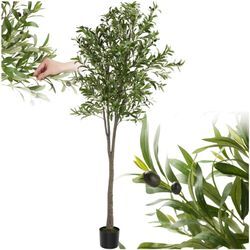 tectake® Künstlicher Olivenbaum, verschiedene Größen, mit viel Volumen, stabiler Kunststoff-Blumentopf