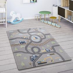 Kinderteppich PACO HOME "Chicos 562", grau, B:155cm H:4mm L:230cm, Polyester, Teppiche, Flachgewebe, Straßen-Spiel-Teppich, Kinderzimmer