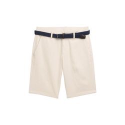 TOM TAILOR Herren Stretch Slim Chino Shorts mit Gürtel, beige, Uni, Gr. 30