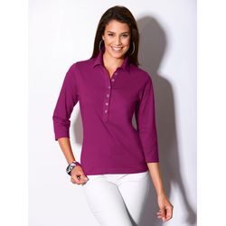 Poloshirt CASUAL LOOKS "Poloshirt", Damen, Gr. 36, pink (fuchsia), 50% Baumwolle, 50% Modal, unifarben, ohne Ausschnitt, 3/4-Ärmel, Shirts