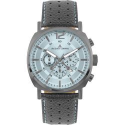 Chronograph JACQUES LEMANS "Lugano", grau (grau, hellblau), Armbanduhren, Herren, Quarzuhr, Armbanduhr, Herrenuhr, Datum, Stoppfunktion, Lederarmband