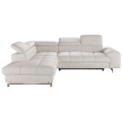 Ecksofa COTTA "Chef L-Form", weiß (altweiß), B:257cm H:72cm T:206cm, Luxus-Microfaser (100% Polyester), Kunstleder Softlux, Leder Advantage (abgedecktes Spalt-Rindsleder), Rückseite mit schwarzem Spannstoff bezogen, NaturLEDER (echtes Rindsleder), Rückseite mit schwarzem Spannstoff bezogen, Sofas, mit Kopfteilverstellung, wahlweise mit Bettfunktion