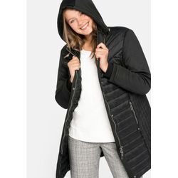 Steppjacke im Materialmix, mit Kapuze, schwarz, Gr.48