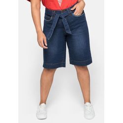 Jeansbermudas mit breitem Bund und Bindegürtel, blue Denim, Gr.42