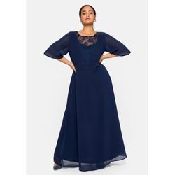 Abendkleid aus Chiffon, mit Spitzen-Einsatz, marine, Gr.44