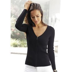 LASCANA Strickjacke schwarz Gr. 32/34 für Damen. Mit V-Ausschnitt. Figurbetont. Nachhaltig.