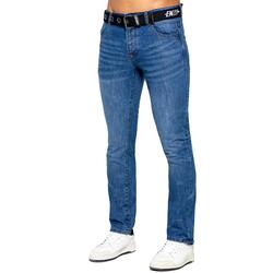 Enzo Straight Leg Jeans Herren Regular Fit Gürtel Denim Hose Pants UK Größen